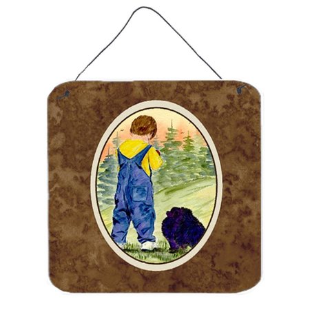 MICASA 6 x 6 in. Little Boy with his Pomeranian Aluminium Metal Wall or Door Hanging Prints MI712901